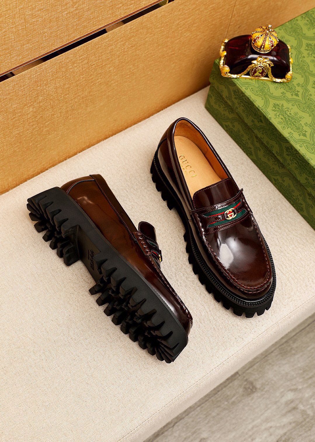Gucci Leather Lug-Sole Loafers
