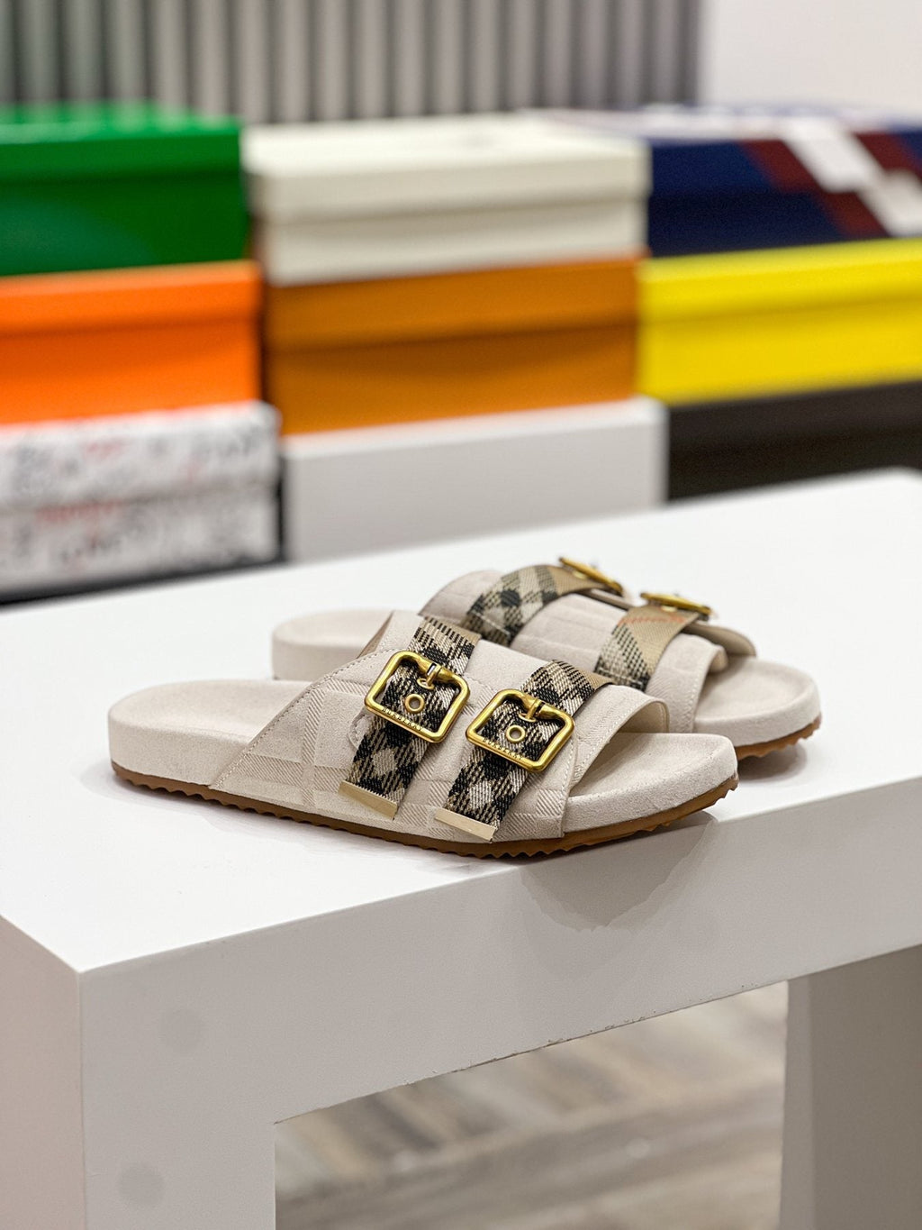 Burberry Check Buckle Slide Sandals