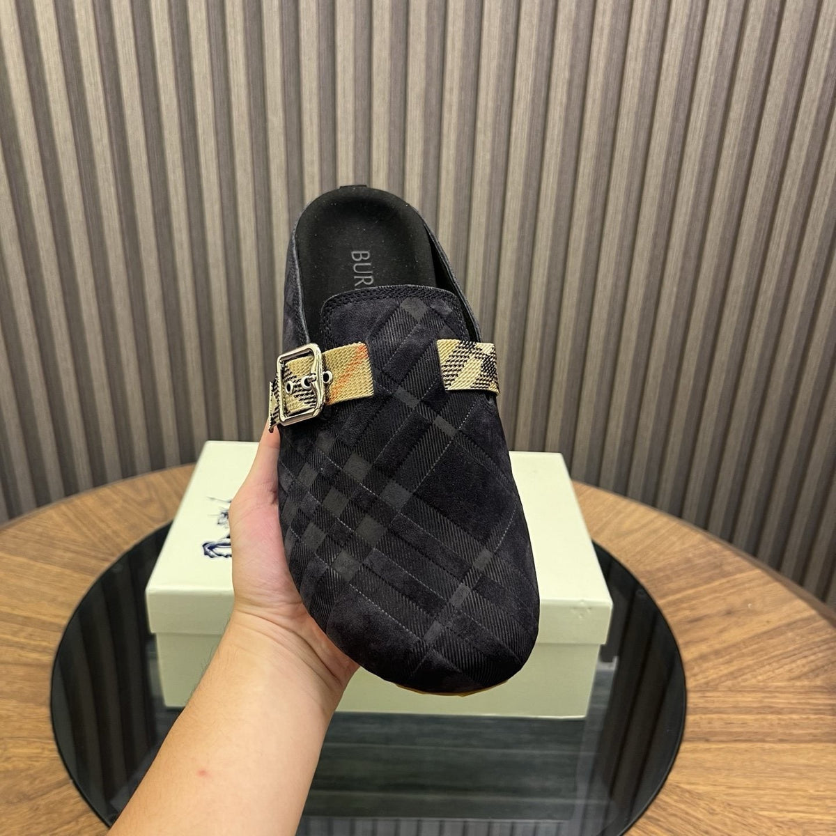 Burberry Men's Plaid Buckle Mule Slippers